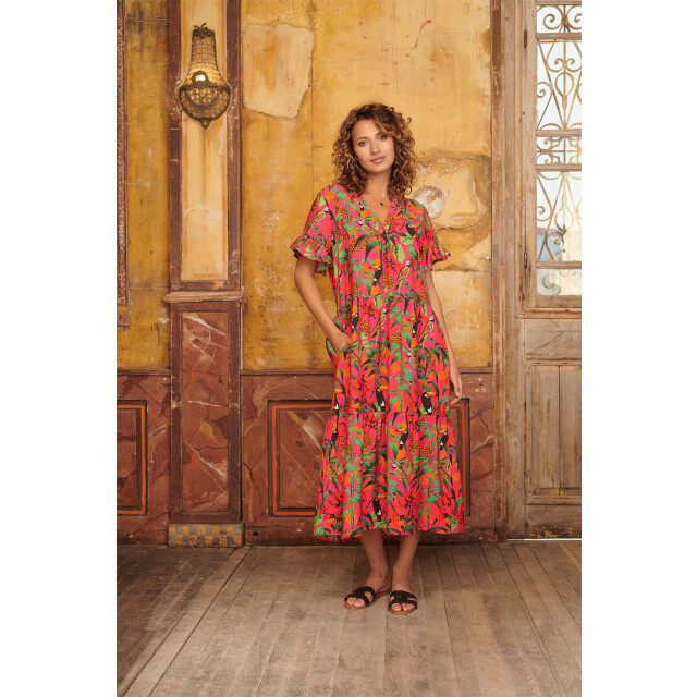 Smashed Lemon 24059 fuchsia midi jurk met jungle print | 24059-445-998 large
