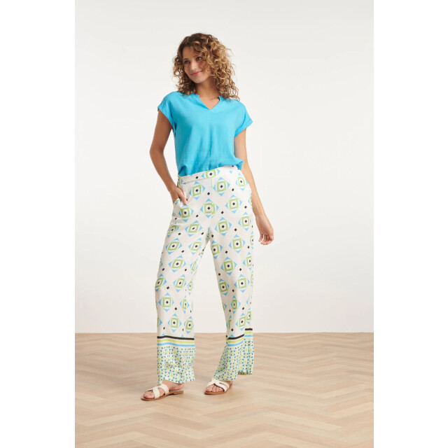 Smashed Lemon 24070 lange flowy zomerbroek met grafische print | 24070-000-998 large