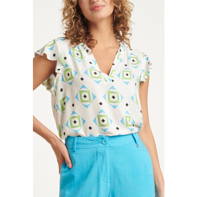 Smashed Lemon 24071 zomerse top met v-halsspeelse frill mouwen | 24071-000-998 large