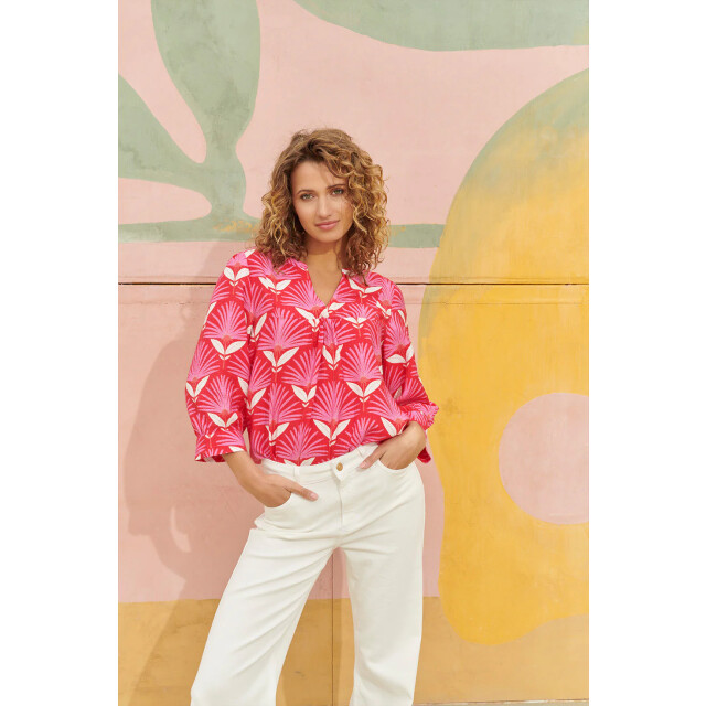 Smashed Lemon 24068 retro bloemenprint top met 3/4 mouwen | 24068-450-420 large