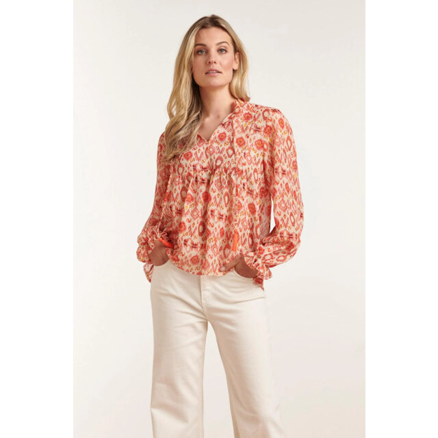Smashed Lemon 23028 losvallende top met pofmouwen aztec printbrique | 23028-998 large