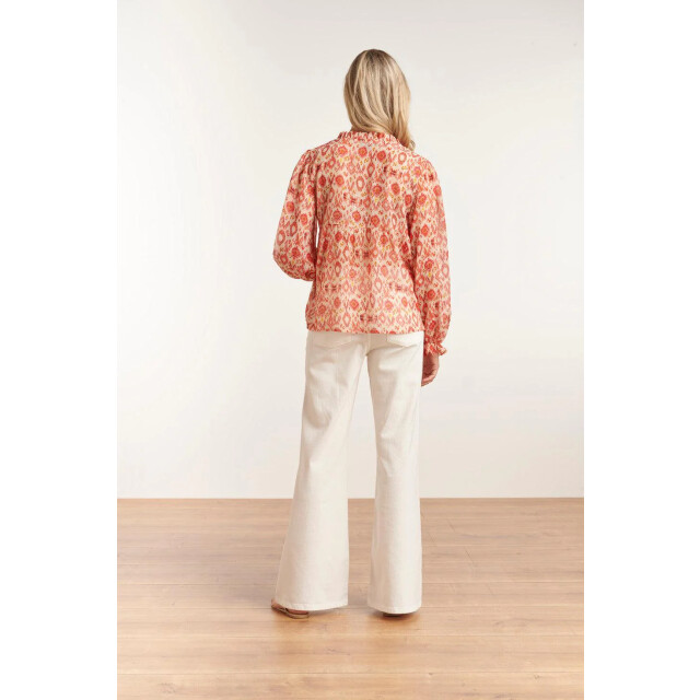 Smashed Lemon 23028 losvallende top met pofmouwen aztec printbrique | 23028-998 large