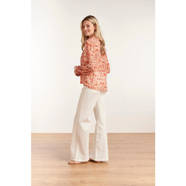 Smashed Lemon 23028 losvallende top met pofmouwen aztec printbrique | 23028-998 large