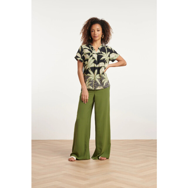 Smashed Lemon 24088 losvallende wijde broek met elastische achterkantwarm mos | 24088-550-L large