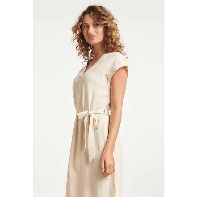 Smashed Lemon 24087 loose linnen jurk met v-halsriem | 24087-720-L large