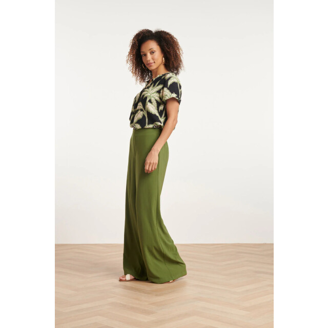 Smashed Lemon 24088 losvallende wijde broek met elastische achterkantwarm mos | 24088-550-L large