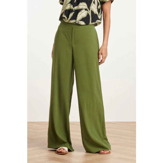 Smashed Lemon 24088 losvallende wijde broek met elastische achterkantwarm mos | 24088-550-L large