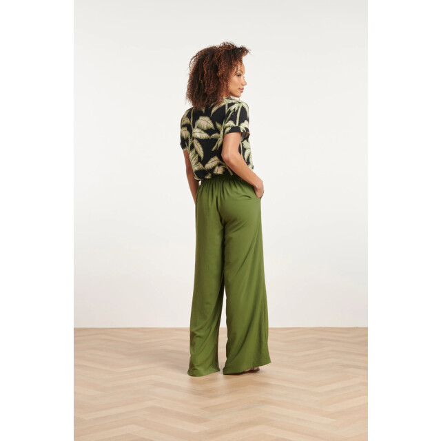 Smashed Lemon 24088 losvallende wijde broek met elastische achterkantwarm mos | 24088-550-L large