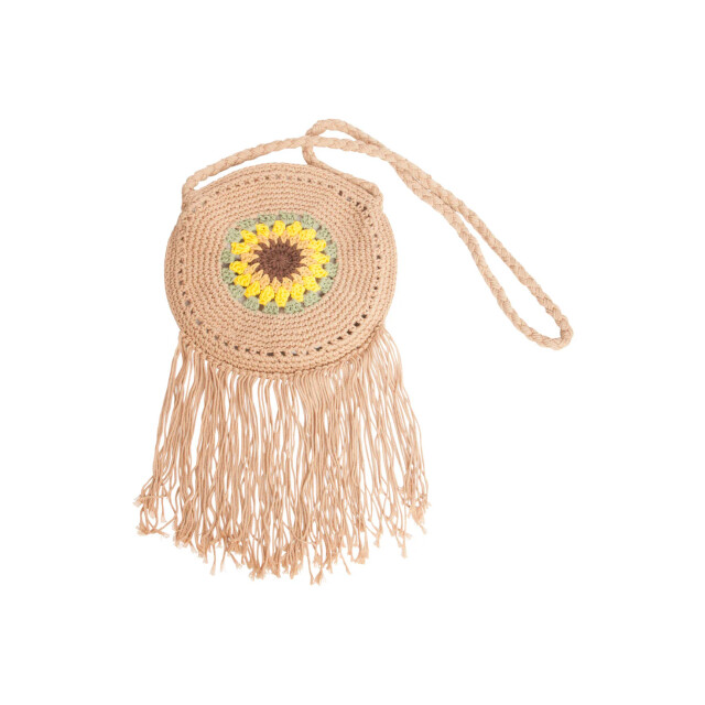 Smashed Lemon 56024 gehaakte ronde crossbody tas donker met zonnebloemprint | 56024-725-998 large