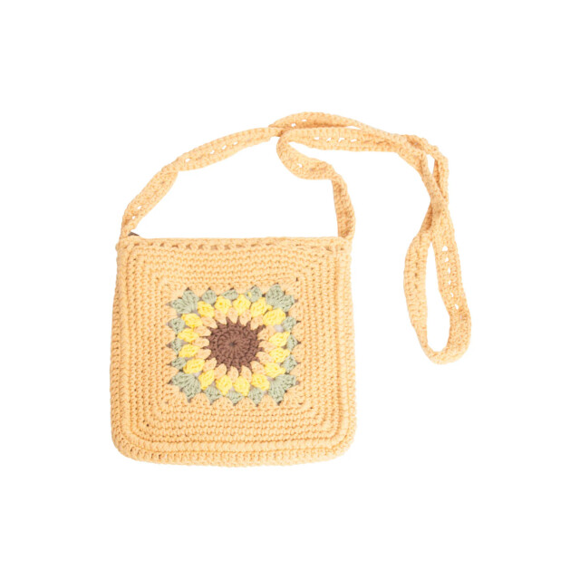 Smashed Lemon 56025 gehaakte vierkante crossbody tas donker met zonnebloemprint | 56025-725-998 large