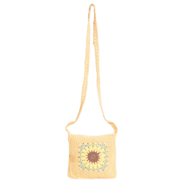 Smashed Lemon 56025 gehaakte vierkante crossbody tas donker met zonnebloemprint | 56025-725-998 large