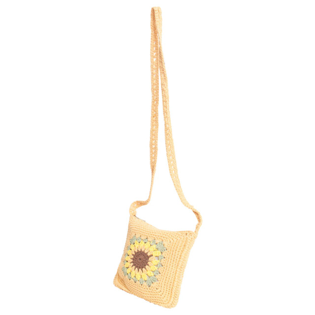 Smashed Lemon 56025 gehaakte vierkante crossbody tas donker met zonnebloemprint | 56025-725-998 large