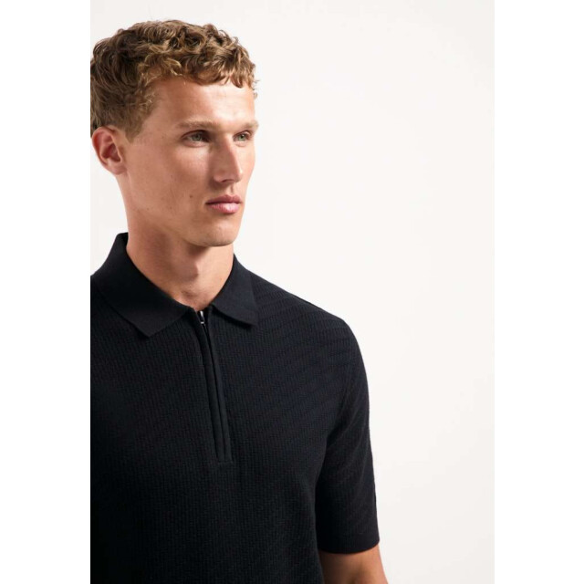 No Excess Pullover short sleeve polo zip soli black 29240815-020 large