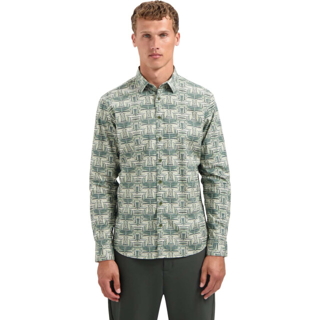 No Excess Shirt stretch allover printed dark green 29450701-052 large