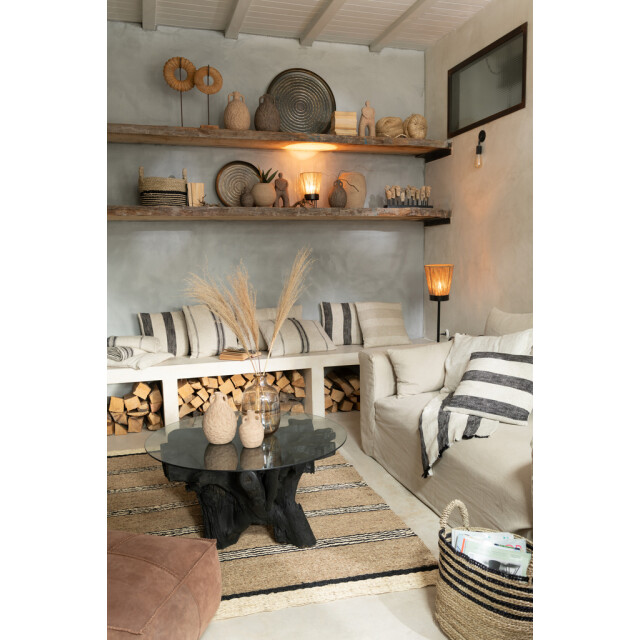 J-Line Tapijt gevlochten zeegras-palmblad naturel zwart 20868 large