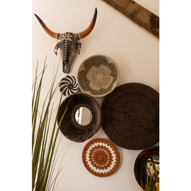 J-Line Mirror round bowl shaped recycled wood brown 96485 large