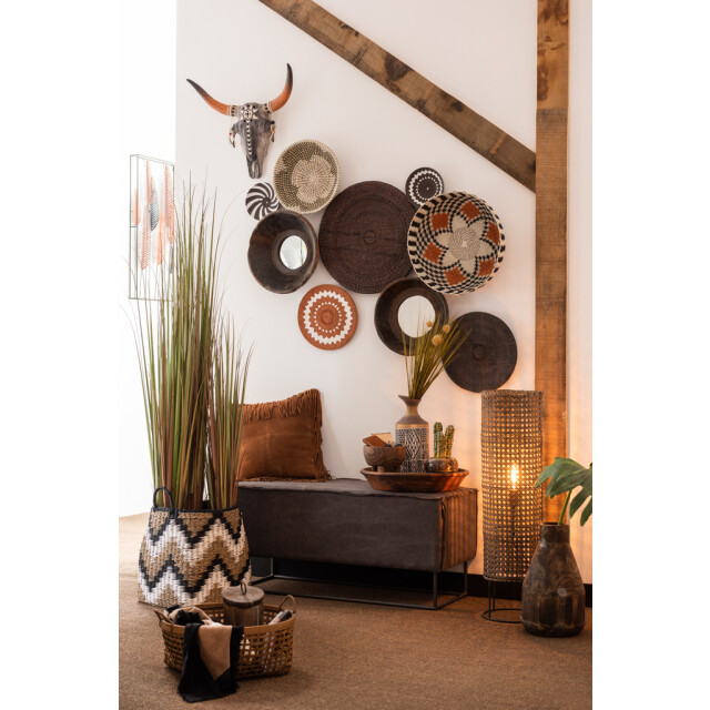 J-Line Mirror round bowl shaped recycled wood brown 96485 large