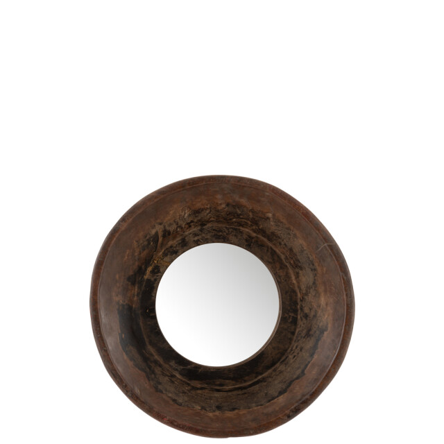 J-Line Mirror round bowl shaped recycled wood brown 96485 large