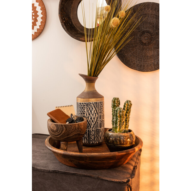 J-Line Mirror round bowl shaped recycled wood brown 96485 large