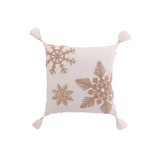 J-Line Cushion snowflake+tassels cotton white/beige 56512 large