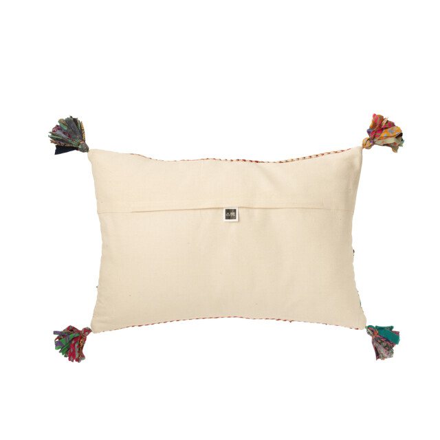 J-Line Cushion rectangle braided chindi+tassels cotton cream/brown 51903 large