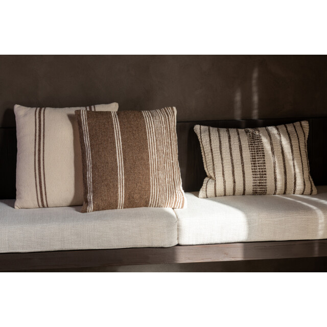 J-Line Cushion rectangle striped cotton ecru/dark brown 56520 large