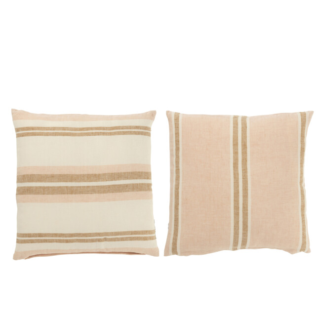 J-Line Cushion stripes linen light pink/white/beige assortment of 2 51801 large