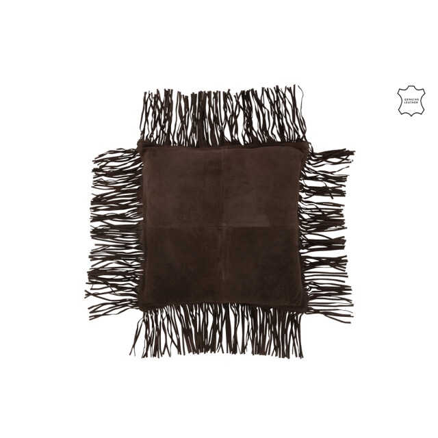 J-Line Cushion fringe leather brown 36632 large