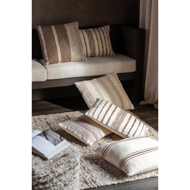 J-Line Cushion rectangle striped cotton ecru/dark brown 56520 large