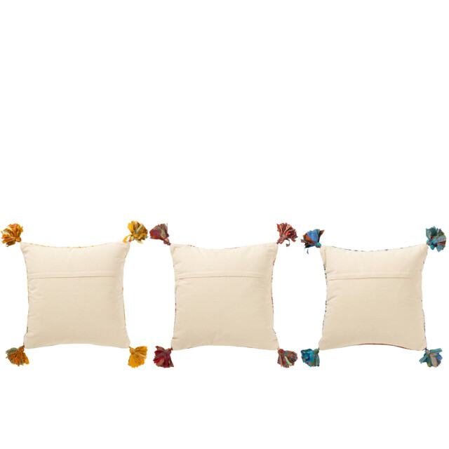 J-Line Cushion square flowers+chindi cotton red/white 51906 large