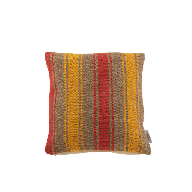 J-Line Cushion square anna large grooves jute red / yellow 23116 large