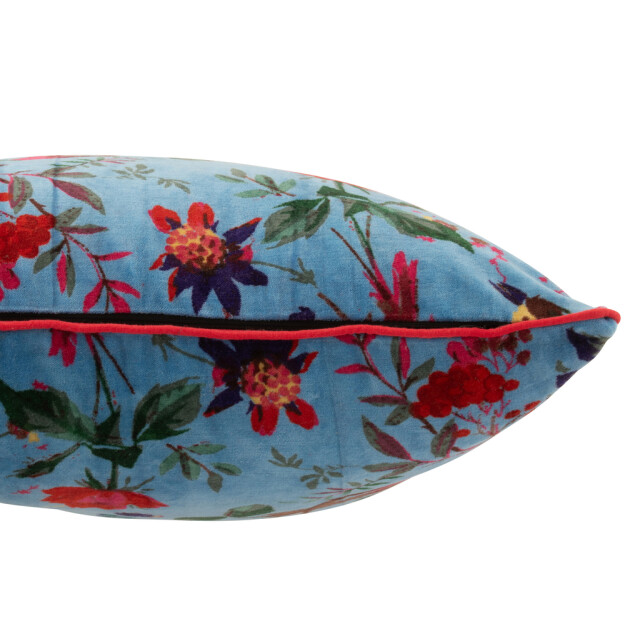 J-Line Cushion birds/flowers cotton velvet blue 51979 large