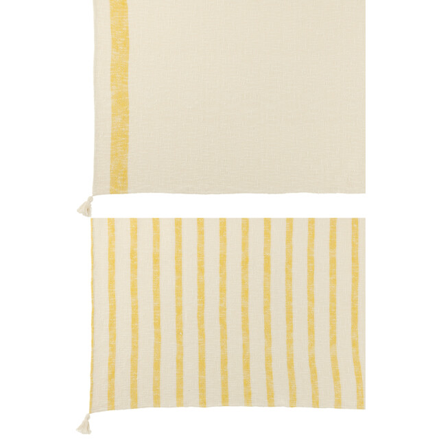 J-Line Plaid stripes+tassels cotton white/yellow assortment of 2 51916 large