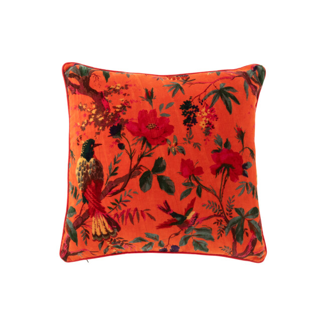 J-Line Cushion birds/flowers cotton velvet orange 51969 large