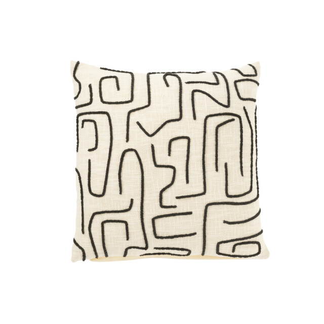 J-Line Cushion square lines/curves cotton white/black 51786 large