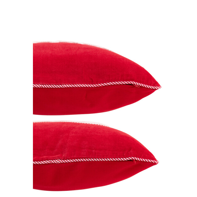 J-Line Cushion santa mustache/hohoho cotton christmas red/white assortment of 2 56507 large