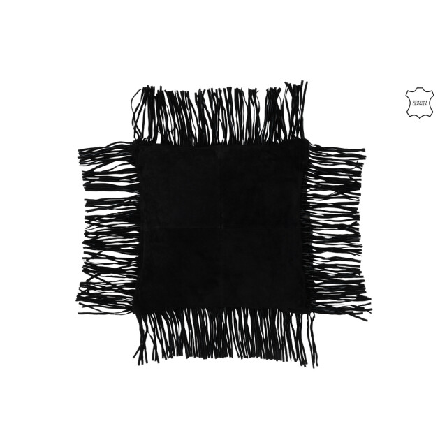 J-Line Cushion fringe leather black 36637 large
