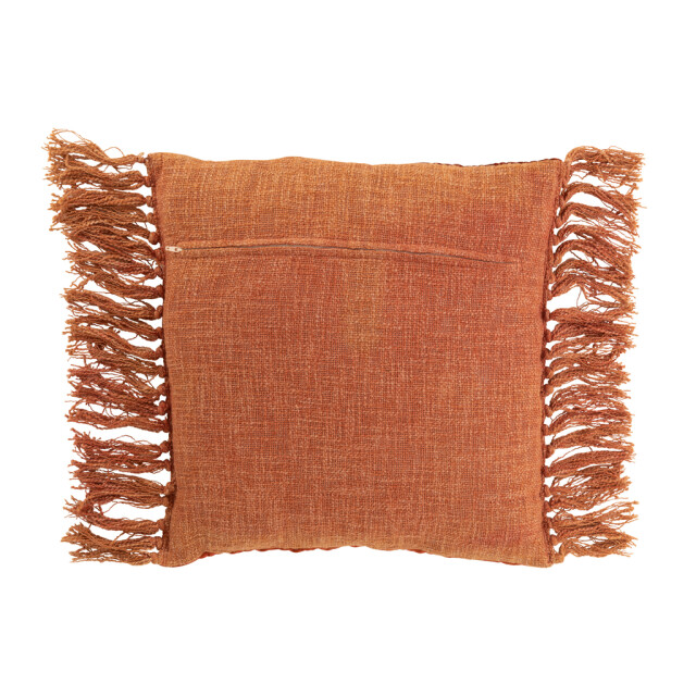 J-Line Cushion shiny embossed+fringes viscose/cotton copper 47167 large