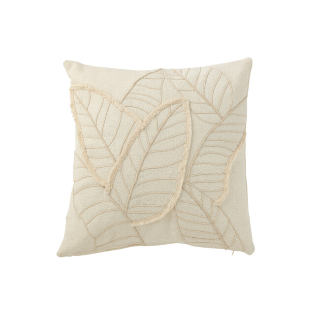 J-Line Cushion leaf textile white 34161 large