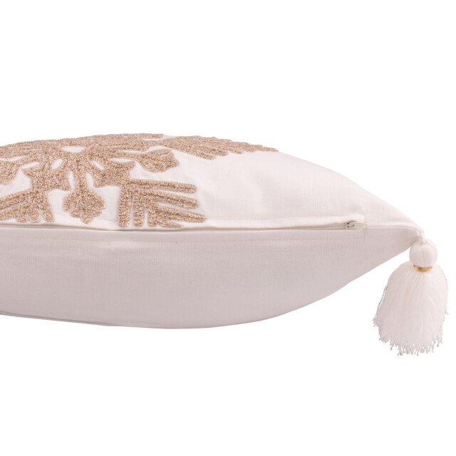 J-Line Cushion snowflake+tassels cotton white/beige 56512 large