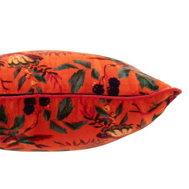 J-Line Cushion birds/flowers cotton velvet orange 51969 large