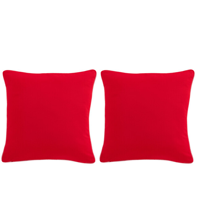J-Line Cushion santa mustache/hohoho cotton christmas red/white assortment of 2 56507 large