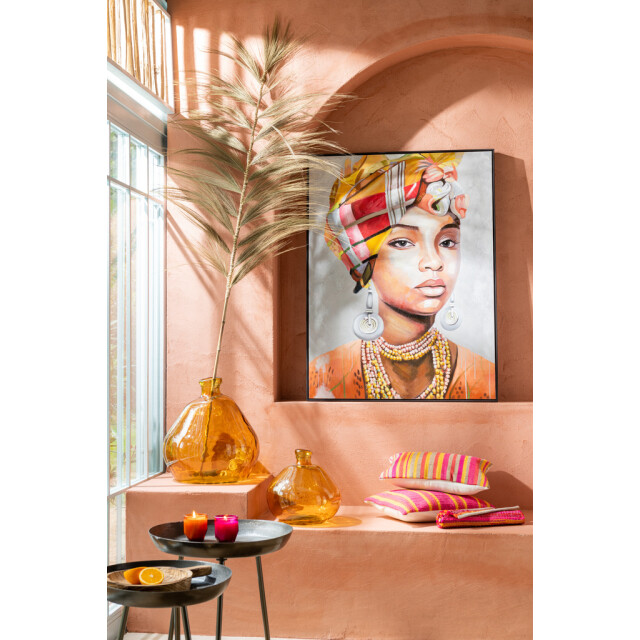 J-Line Cushion rectangle anna fine grooves jute pink / yellow 23120 large