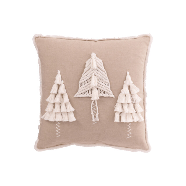 J-Line Cushion christmas trees tassels cotton greige/white 56513 large