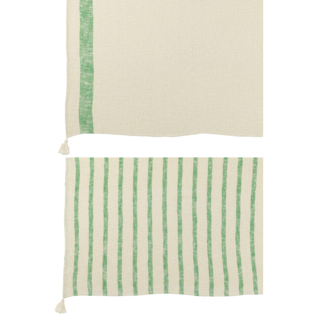 J-Line Plaid stripes+tassels cotton white/green assortment of 2 51928 large
