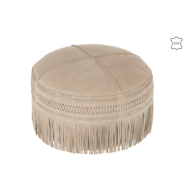 J-Line Poef franjes rond leer licht 98252 large
