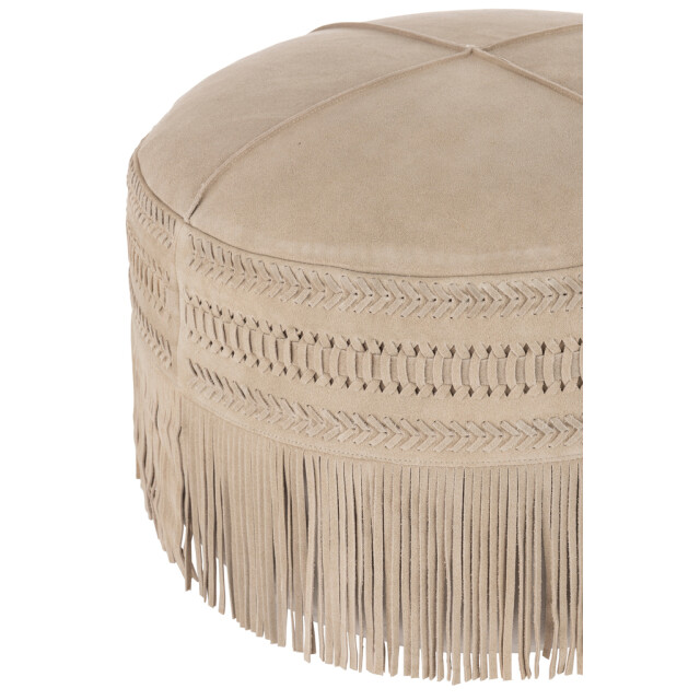 J-Line Poef franjes rond leer licht 98252 large