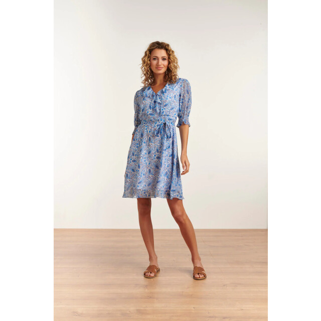Smashed Lemon Zomerse chiffon jurk met overslag en ruffels in paisley 23113-000-625 large