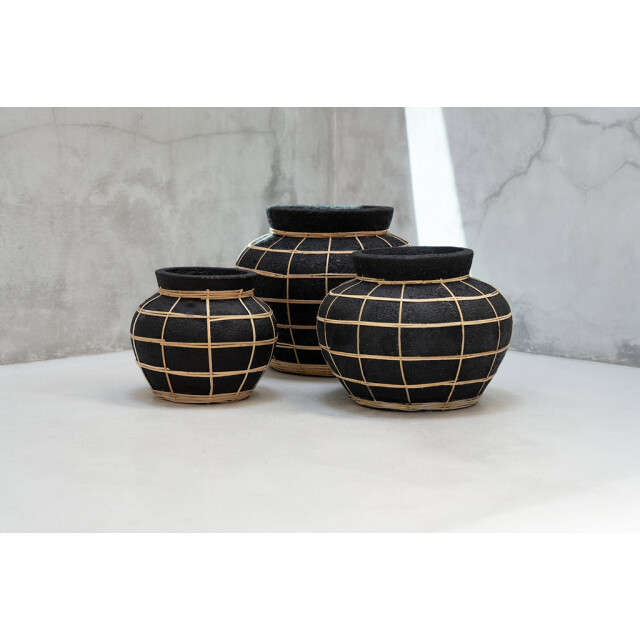 Bazar Bizar The belly vase black natural l JABR087BN-L large