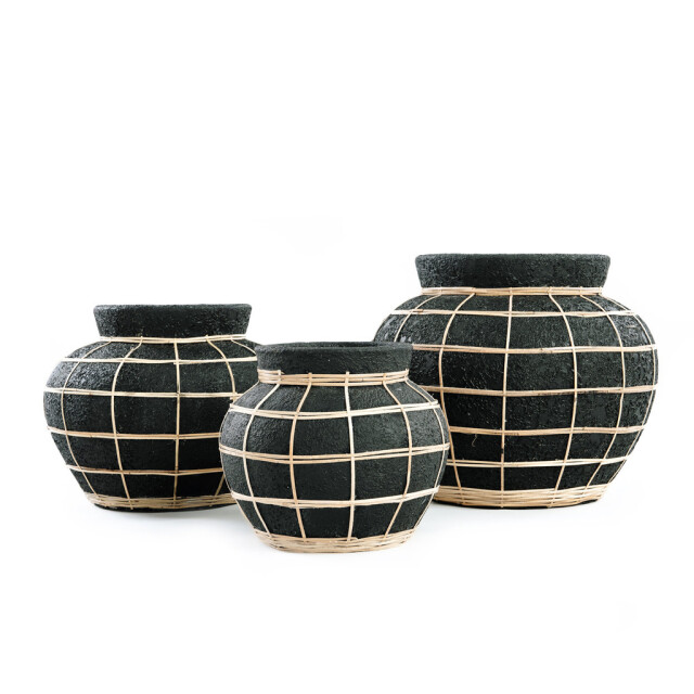Bazar Bizar The belly vase black natural l JABR087BN-L large